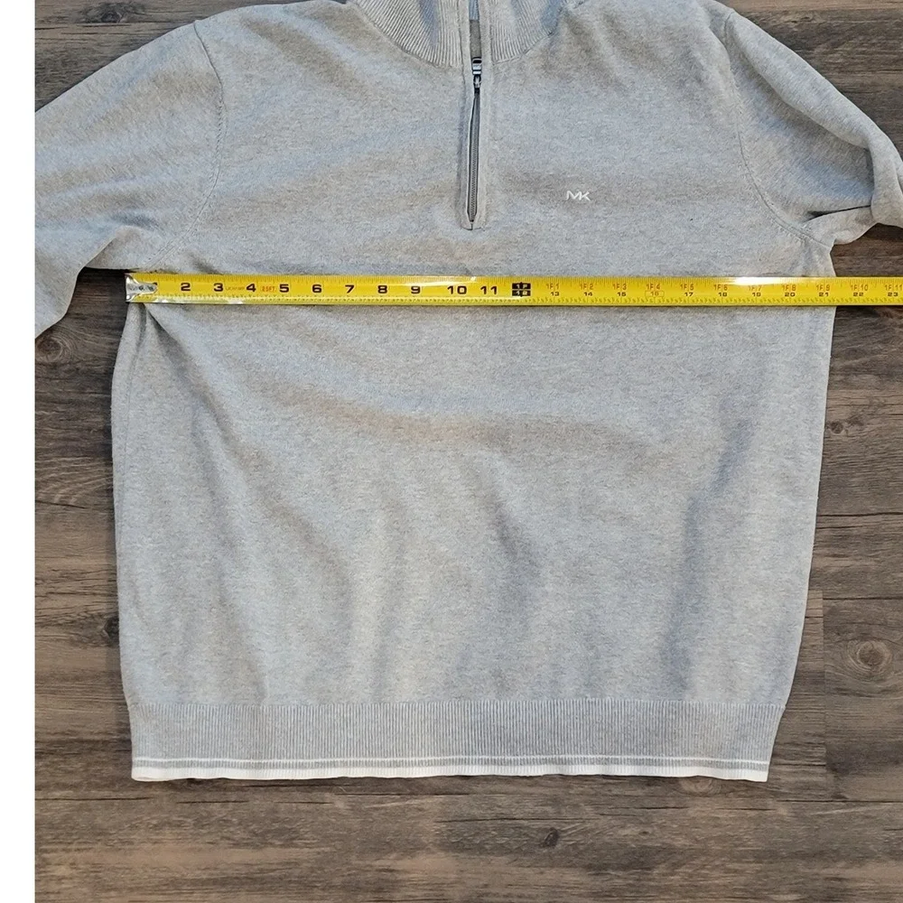 Michael Kors Mens Quarter Zip Sweater Gray Mock Neck Pullover Large MK Logo